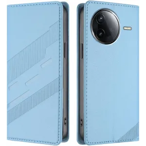 Phonesta Embossed Lines Peněženkové pouzdro pro Xiaomi Poco F7 Pro/F7 Ultra - Světle modré