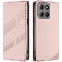 Phonesta Embossed Lines Peněženkové pouzdro pro Motorola Moto G17/G17 Power/G15/G15 Power - Růžové